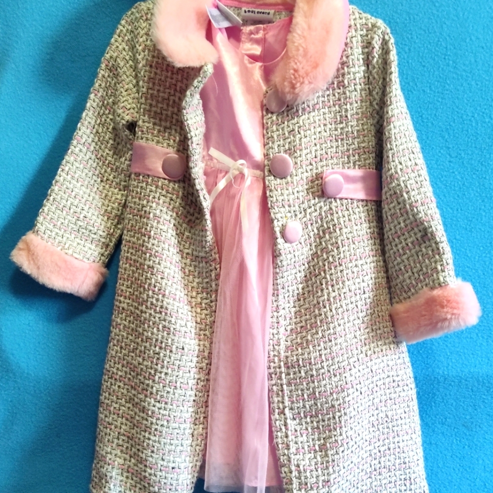 Blueber Boulevard Toddler Girl 2 Piece Tweed Coat and Dress